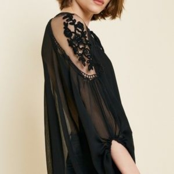 1 L left! Beautiful Black Chiffon Lace Blouse - Picture 4 of 7